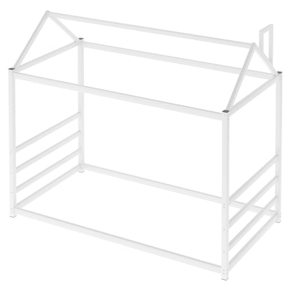 House Platform Bed with Chimney Roof – White