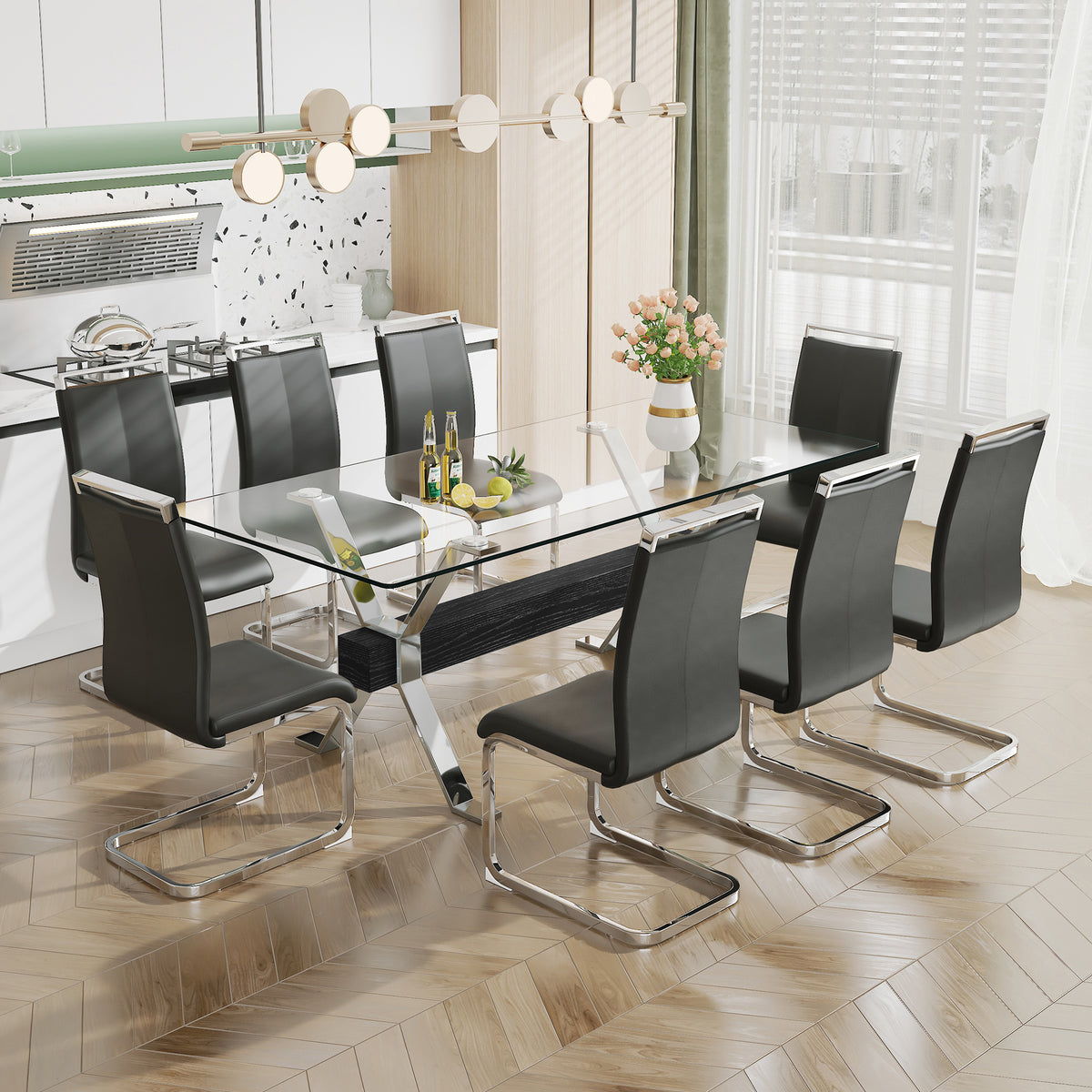 Glass Dining Table – Silver Metal Legs