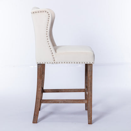 Upholstered Counter Bar Stools Set of 2 Beige