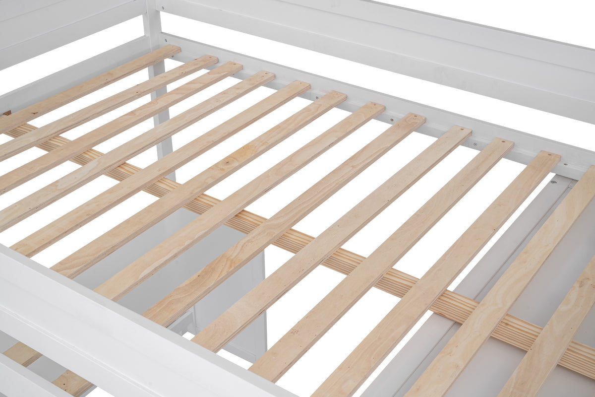 Full-Size Loft Bed with Wardrobe and Drawers White