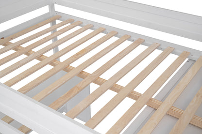 Full-Size Loft Bed with Wardrobe and Drawers White