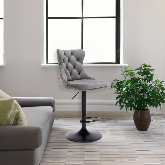 Swivel Velvet Bar Stool Set (2 pcs) – Gray