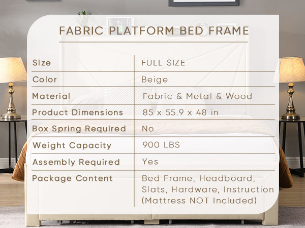 Full Size Upholstered Bed with Drawers – Beige