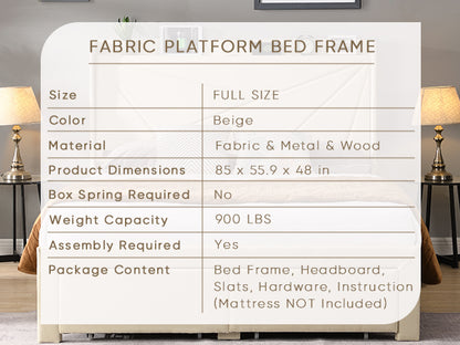 Full Size Upholstered Bed with Drawers – Beige