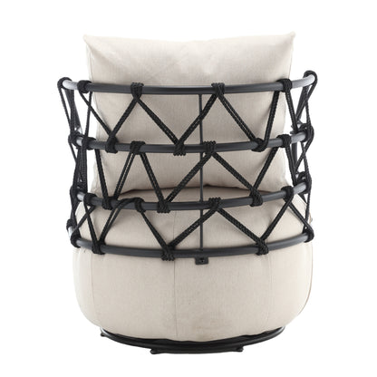Tufted Linen Accent Chair – Metal Stand