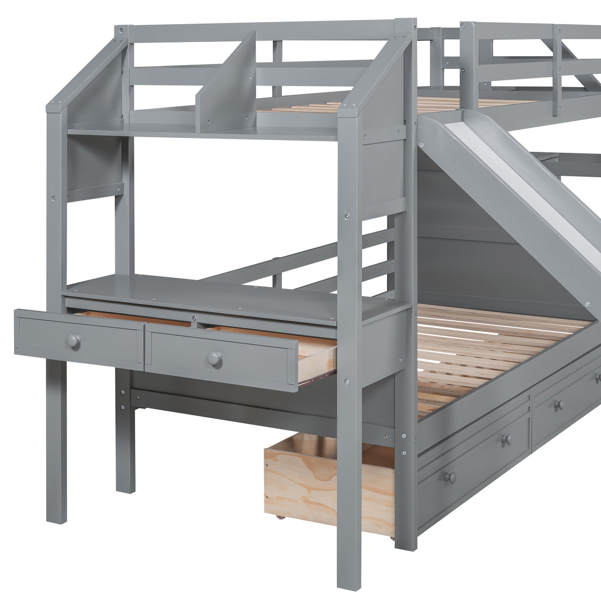 Twin Bunk Bed with Storage Gray
