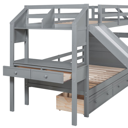 Twin Bunk Bed with Storage Gray