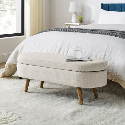 Oval Lift-Top Storage Ottoman – Beige