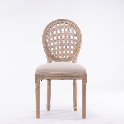 French Style Rattan Back Dining Chair Set (2 pcs) – Cream
