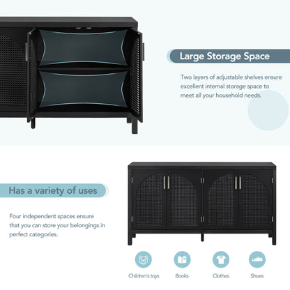 Storage Sideboard with Rattan Doors Black