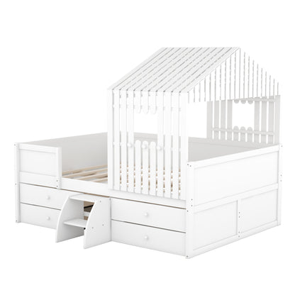 Full Loft Bed with Drawers White