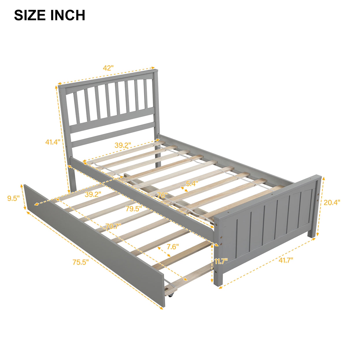 Twin Platform Bed with Trundle Gray