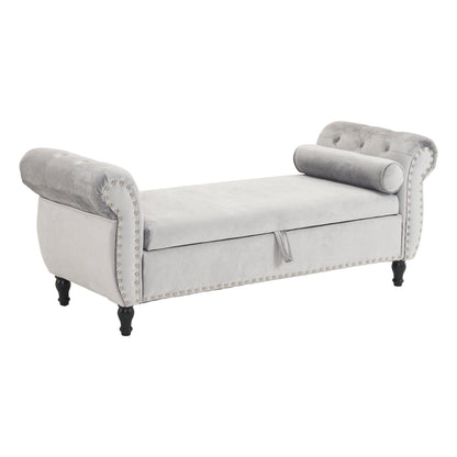 Velvet Storage Ottoman Bench Gray