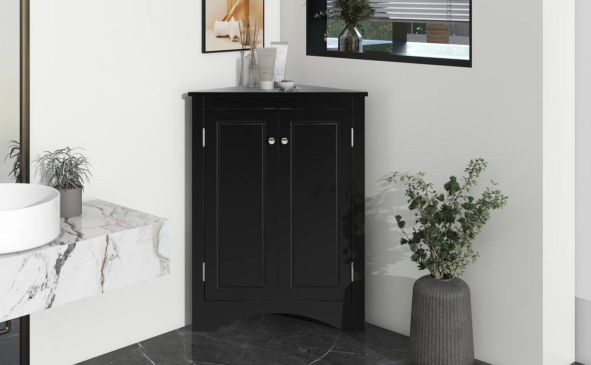 Black Corner Bathroom Cabinet with Shelves