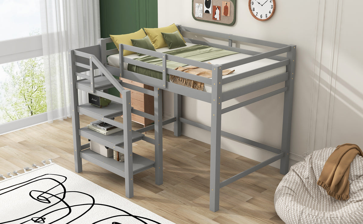 Full Loft Bed with Built-in Storage Gray