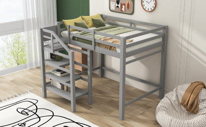 Full Loft Bed with Built-in Storage Gray