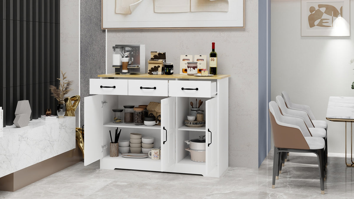 Farmhouse Buffet Sideboard – White 3-Door Cabinet