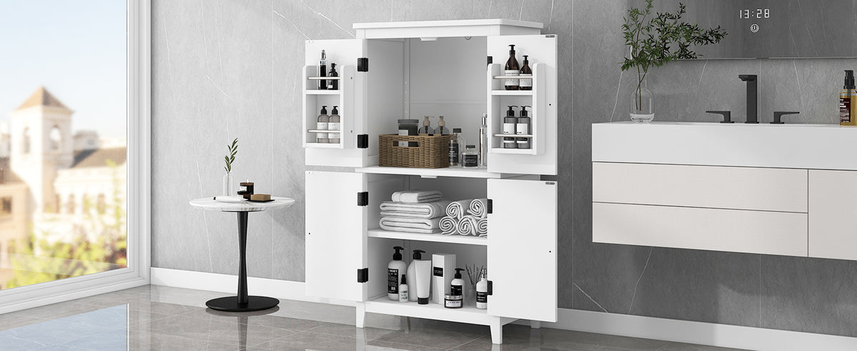White Bathroom Floor Cabinet Adjustable Shelf