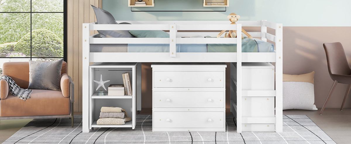 Full Loft Bed with Rolling Desk White