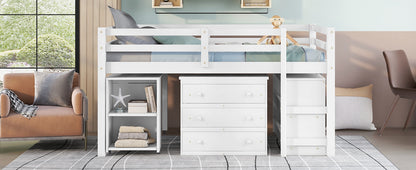 Full Loft Bed with Rolling Desk White