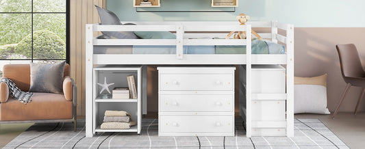Full Loft Bed with Rolling Desk White