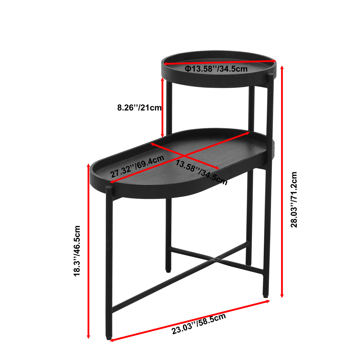 Black End Table with Storage and Metal Frame