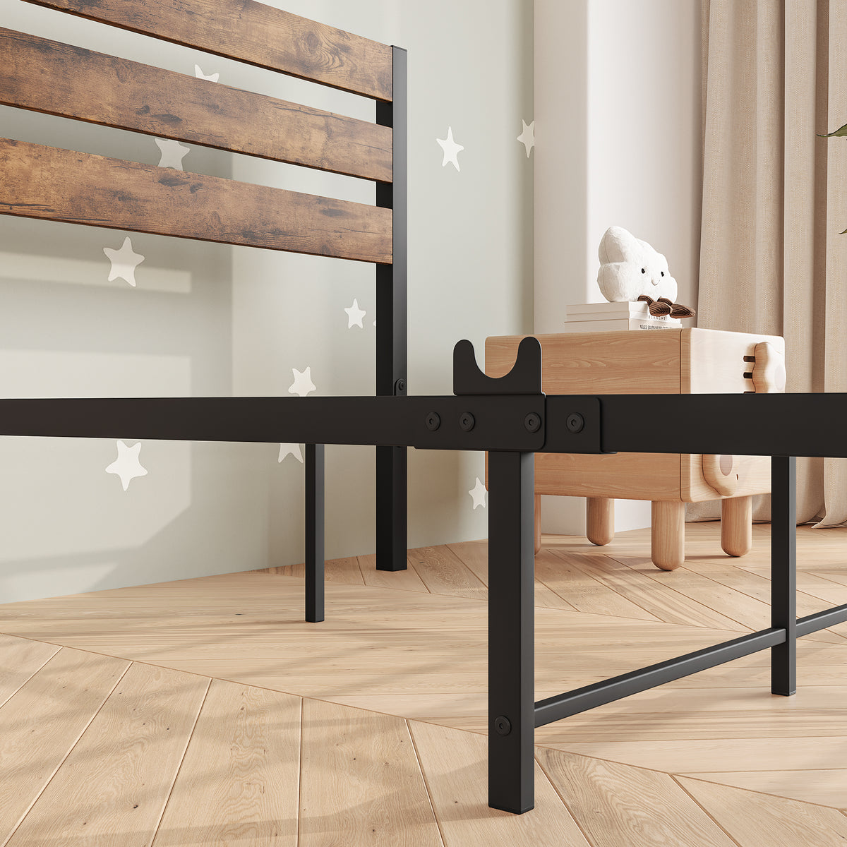 Twin Platform Bed with Rustic Headboard Brown