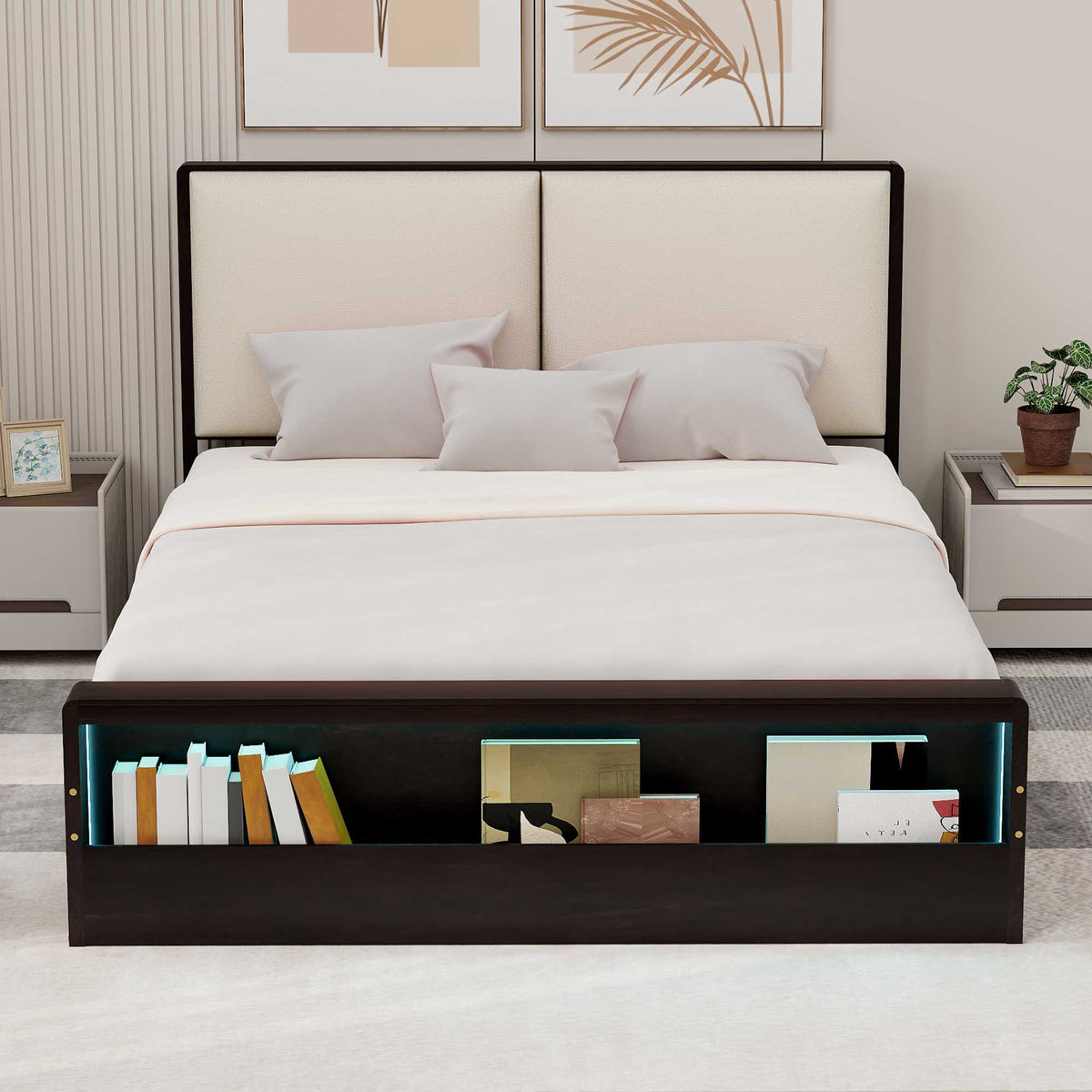 Queen Platform Bed with LED Headboard Espresso