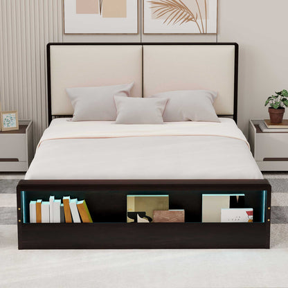 Queen Platform Bed with LED Headboard Espresso