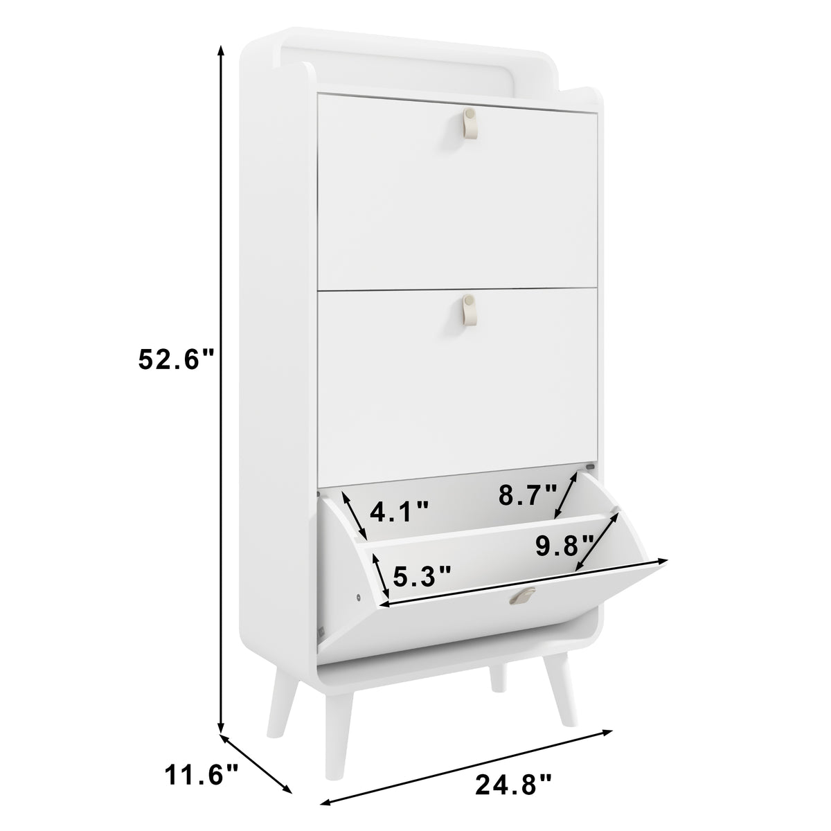 Modern Arc Design Shoe Cabinet White Finish