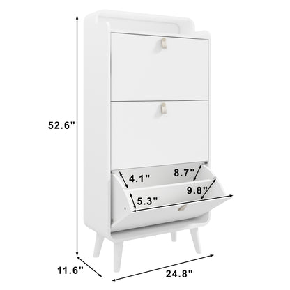 Modern Arc Design Shoe Cabinet White Finish