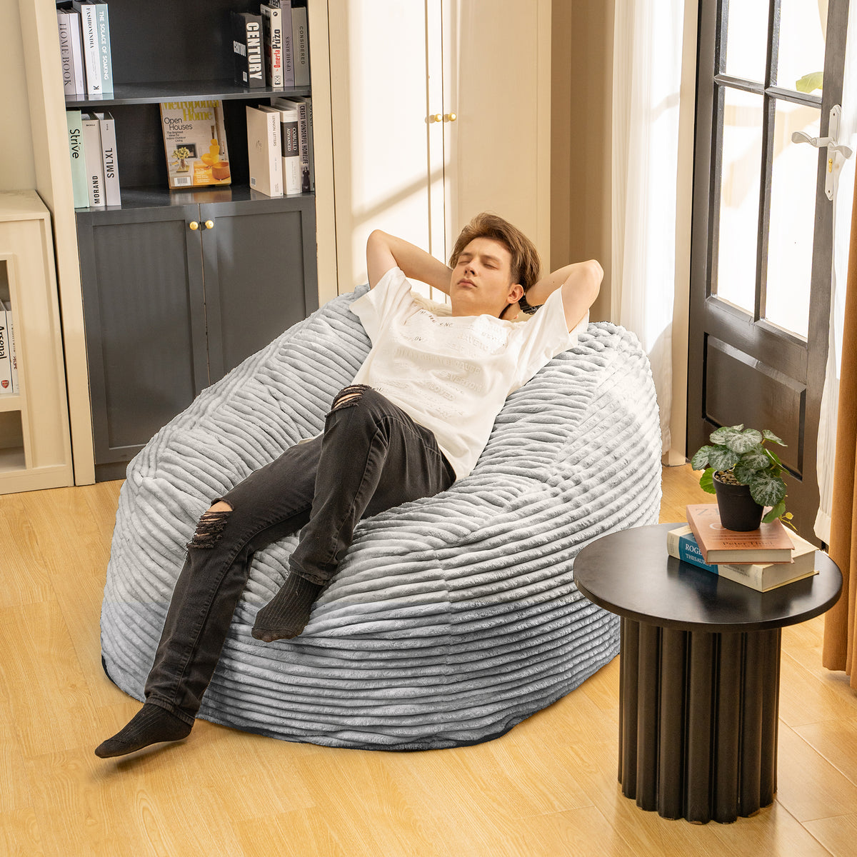Grey Faux Fur Bean Bag Chair