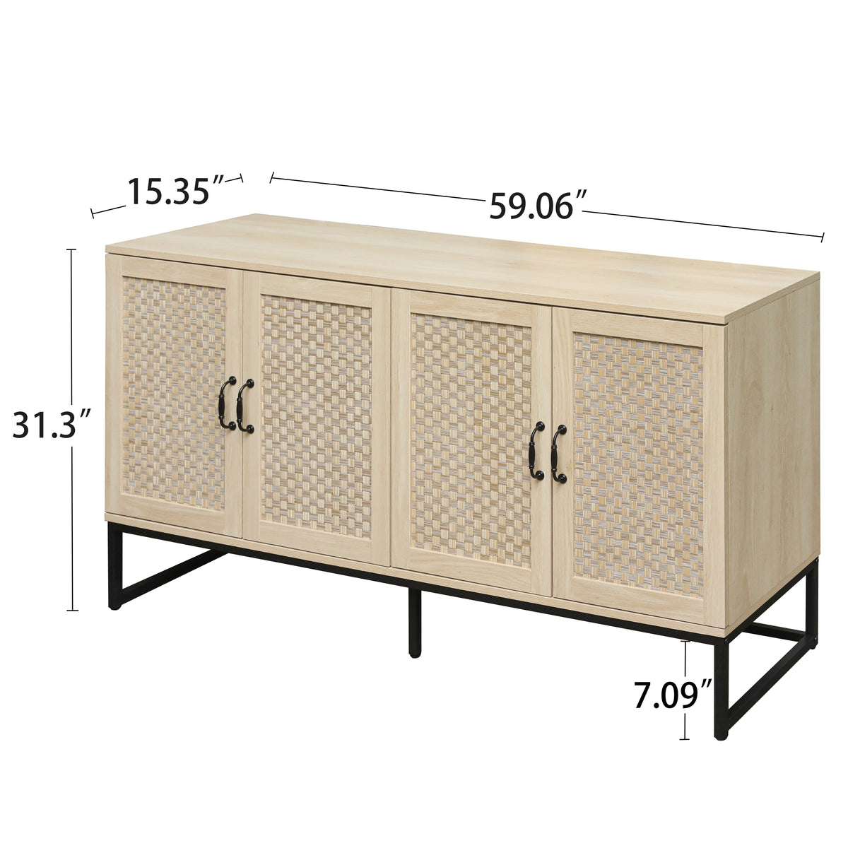 Rattan 4-Door Sideboard Natural