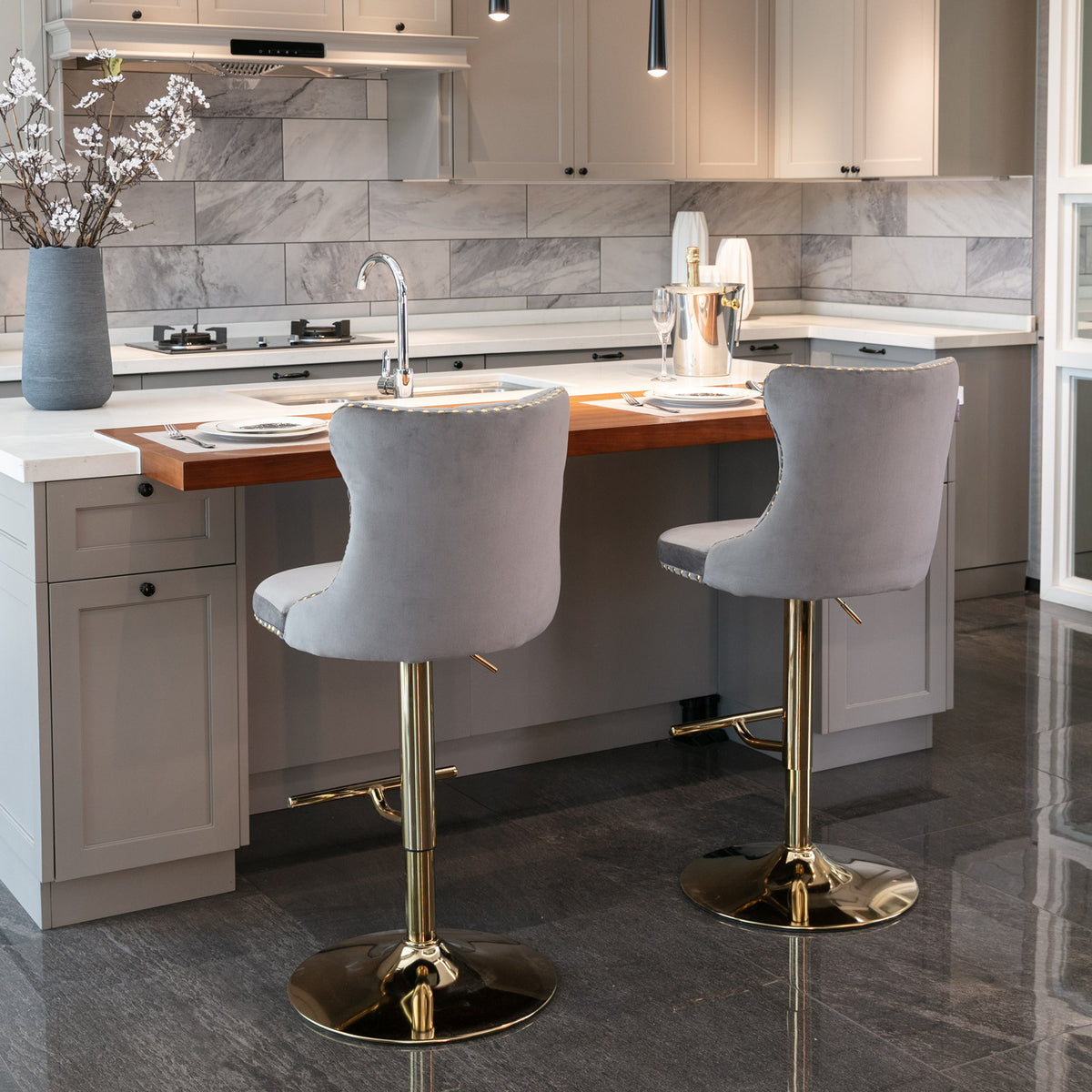 Adjustable Chrome Bar Stools Set of 2 Gray