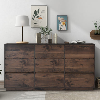 Mid-Century 9-Drawer Dresser Dark Brown