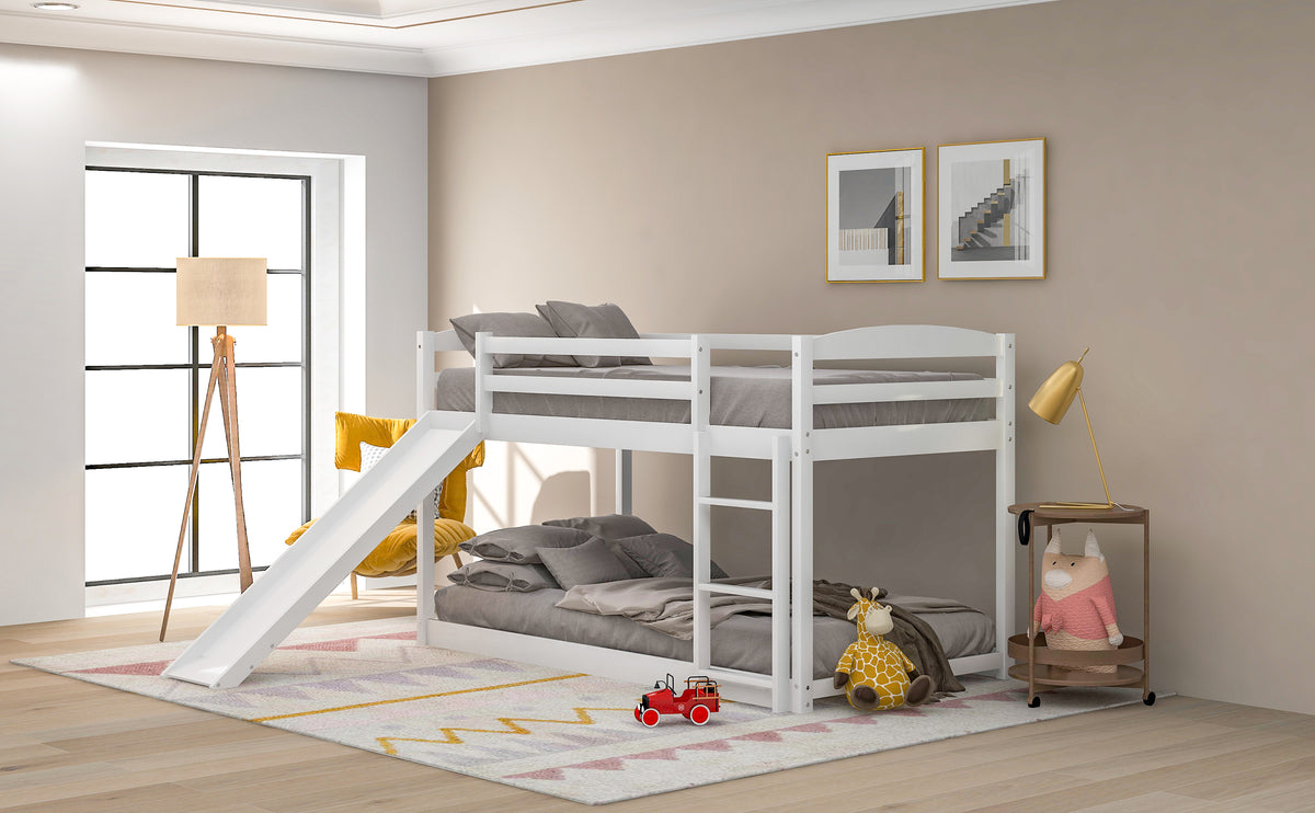 Twin Over Twin Bunk Bed with Slide White