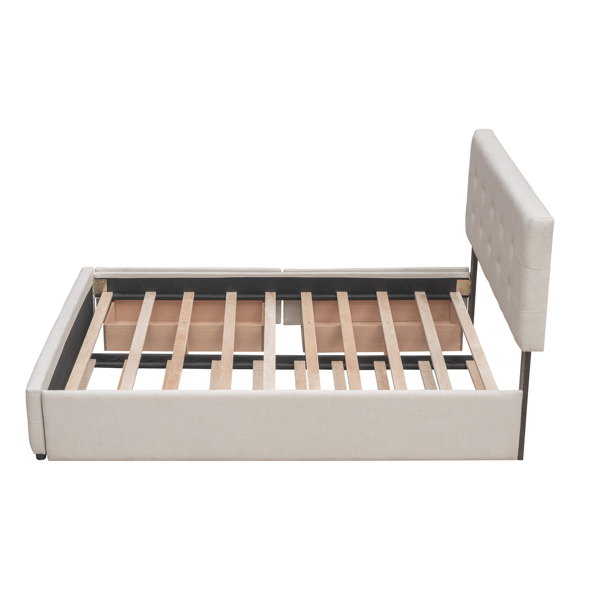 Upholstered Platform Bed Queen Dark Beige