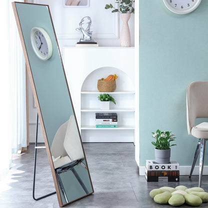 Brown Full-Length Floor Mirror Solid Wood Frame