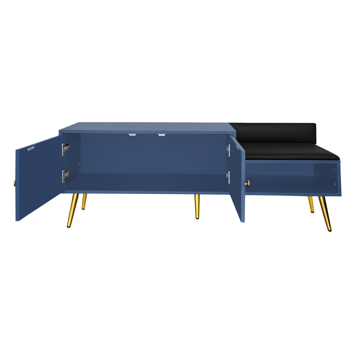 Modern Hidden Storage Bench Navy Upholstered Seat