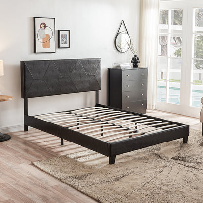 Queen Upholstered Platform Bed – Black Faux Leather