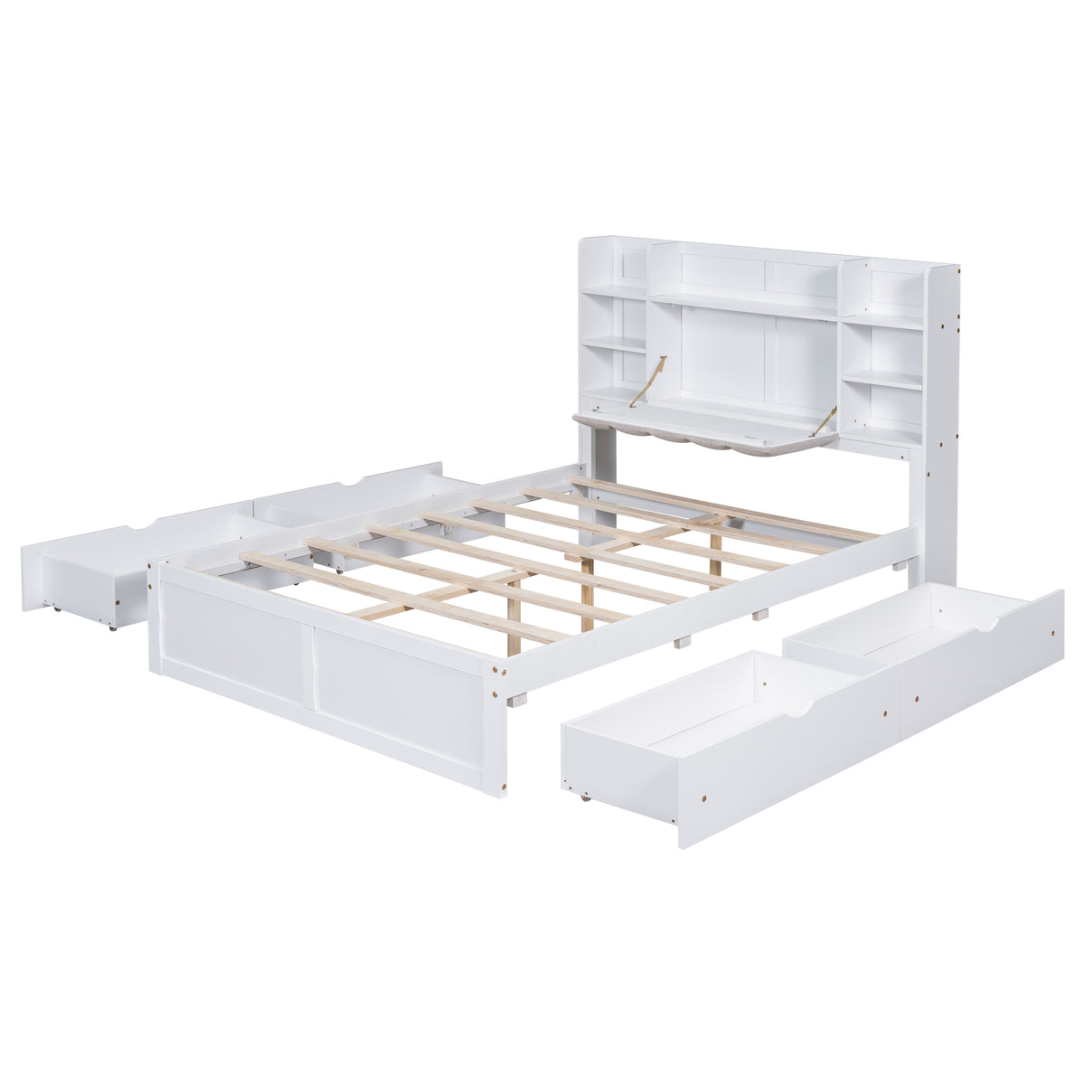 Multi-Functional Full Platform Bed with Drawers White