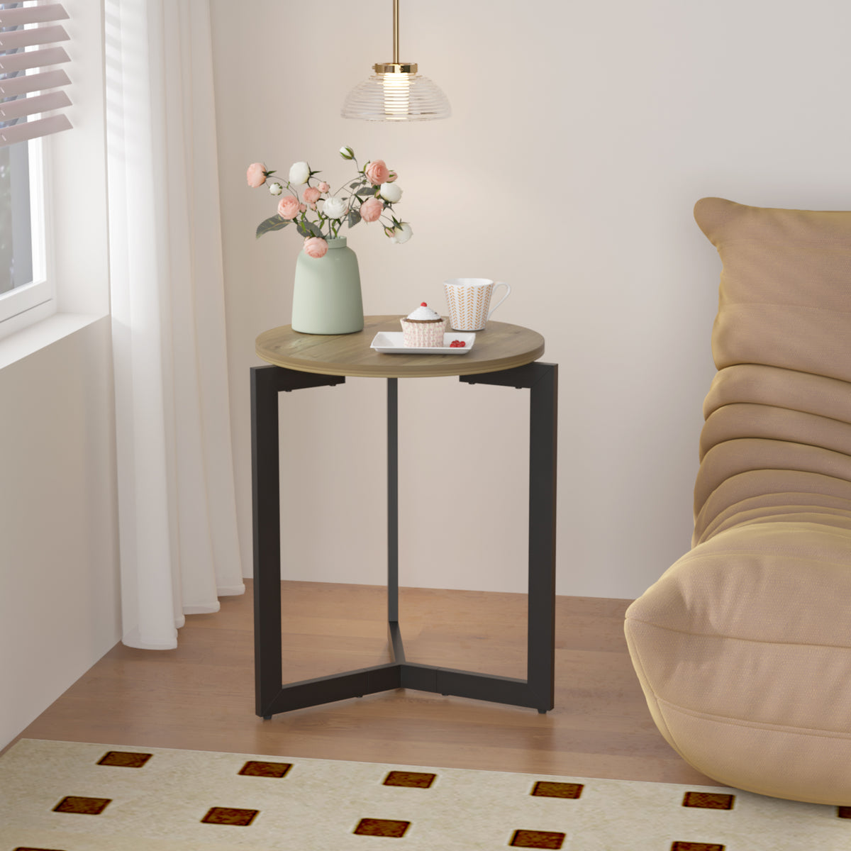 Round Metal Frame Side Table Brown Finish