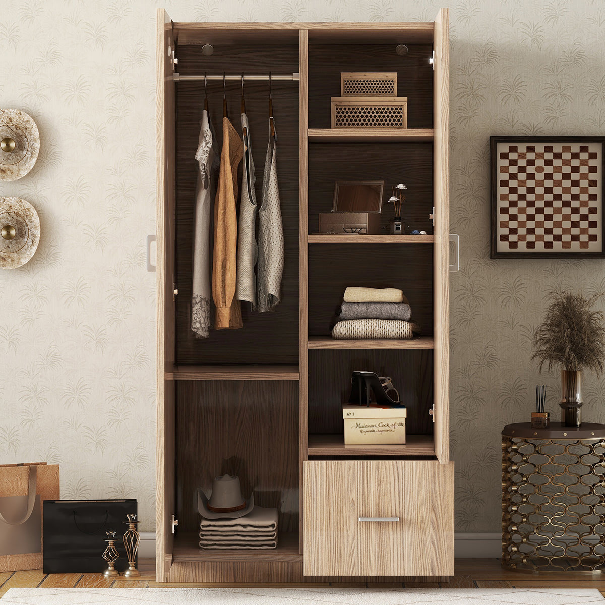 Wooden Double Wardrobe Natural Finish