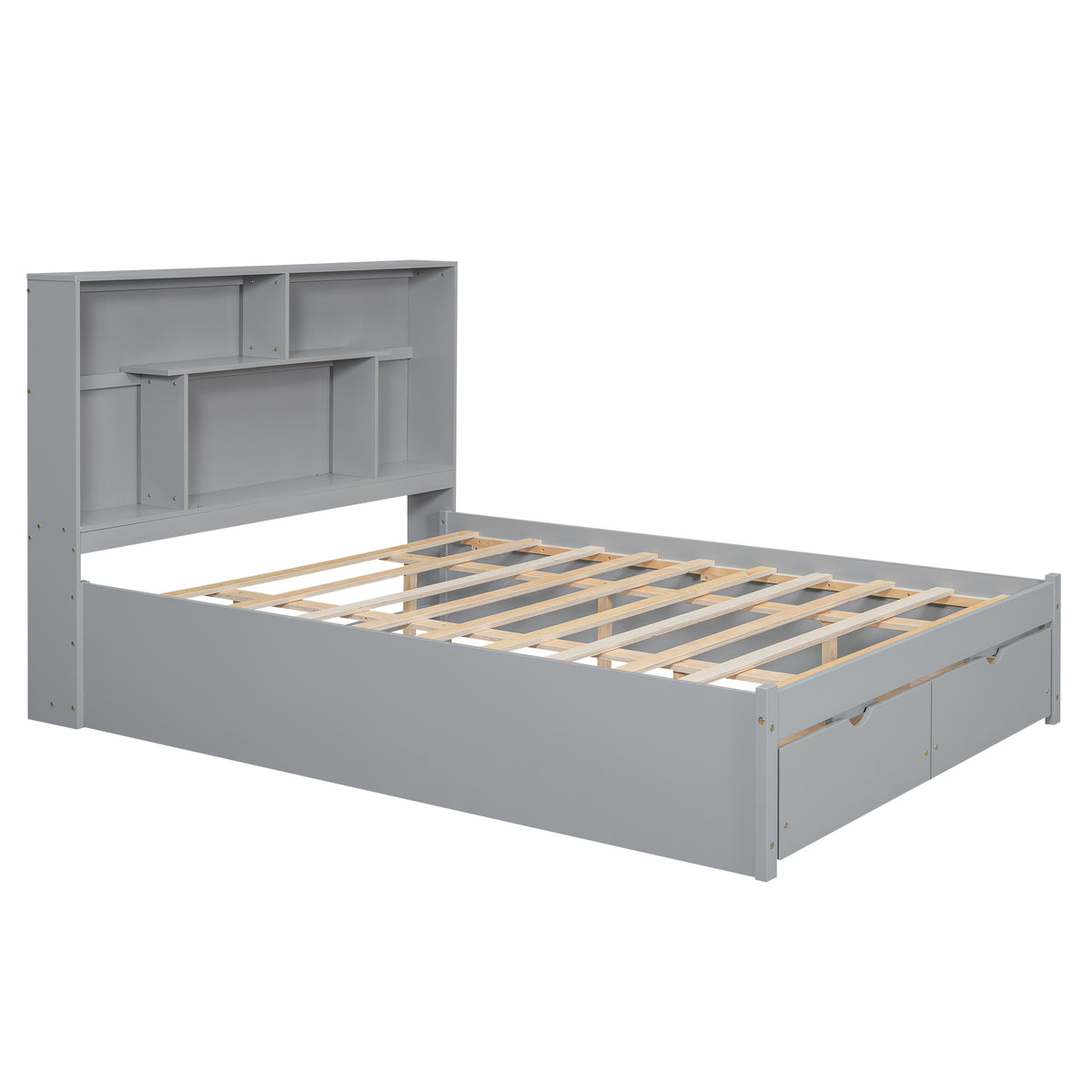 Queen Platform Bed with Storage Drawers Gray