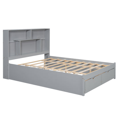 Queen Platform Bed with Storage Drawers Gray