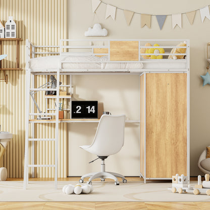 Twin Loft Bed with Desk Gray