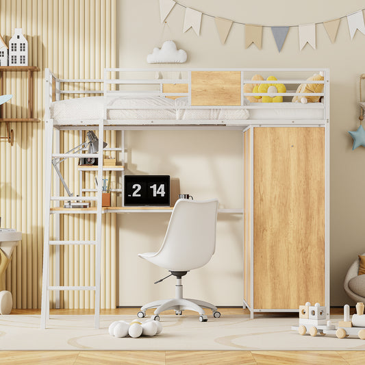 Twin Loft Bed with Desk Gray