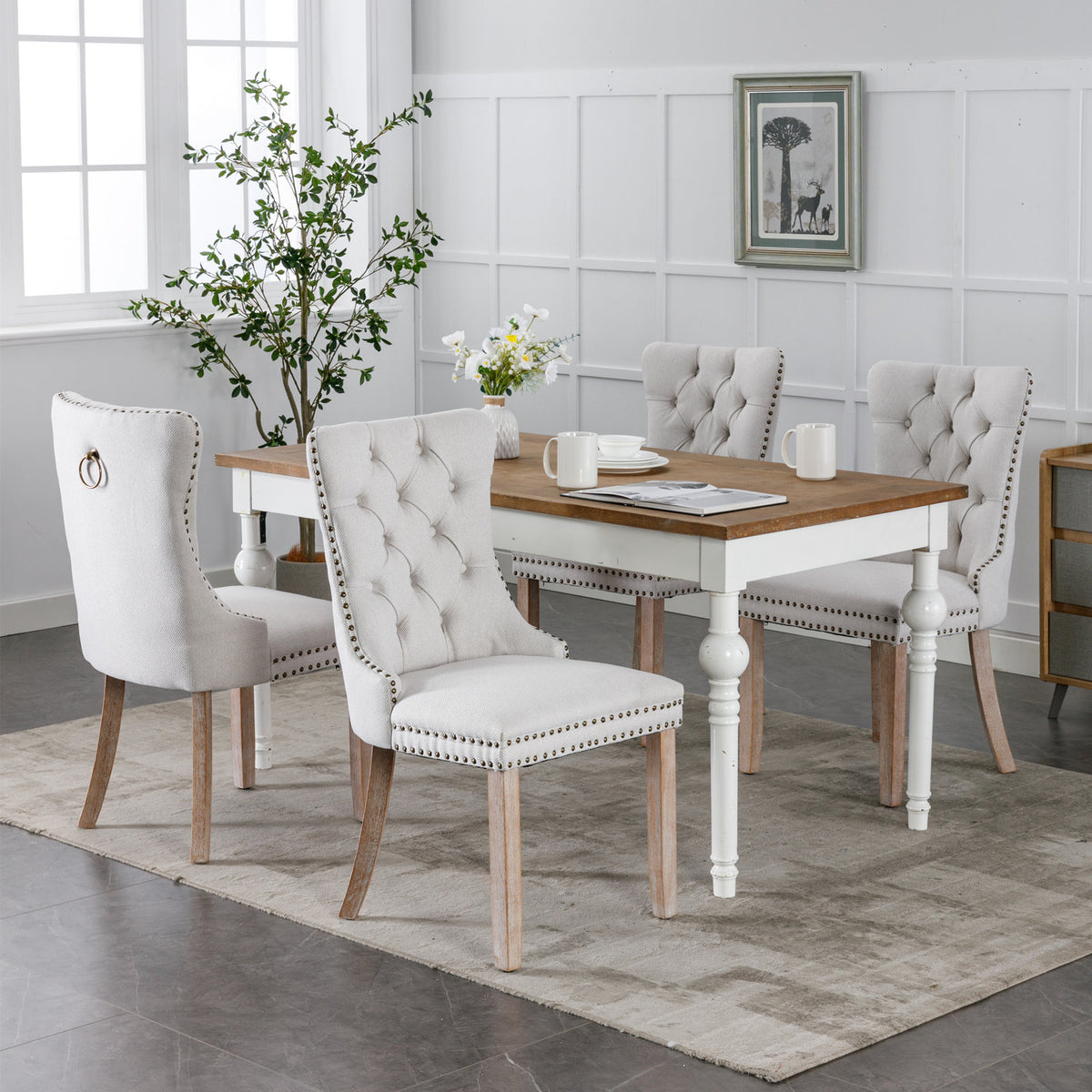 Nikki Tufted Linen Dining Chair Set (2 pcs) – Beige and Gray