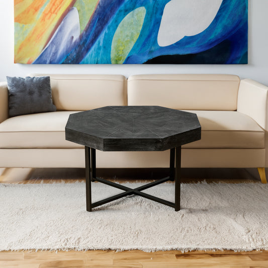 Octagonal Vintage Patchwork Coffee Table – Antique Black