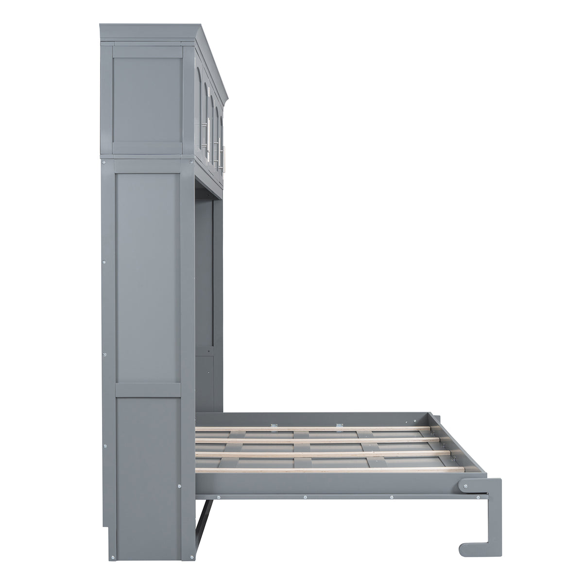Gray Murphy Bed with Top Cabinets